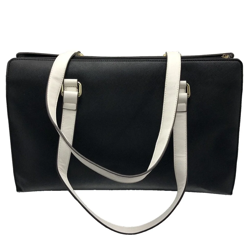 Liz Claiborne‎ lined shoulder bag faux leather laptop compartment Black and Beig